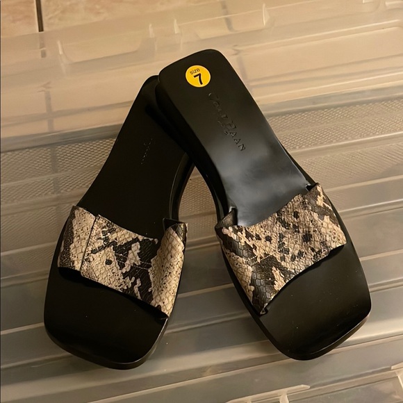 Cole Haan Black and Tan Sandals with Snakeskin Strap - Picture 1 of 5